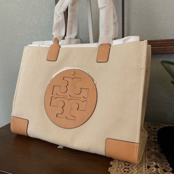 New Tory Burch Large Ella tan canvas bag ♥️ - Picture 3 of 13